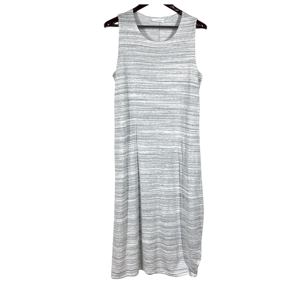 Bryn Walker Terry Tank Dress Womens L Natural Striped Pockets Maxi Lagenlook